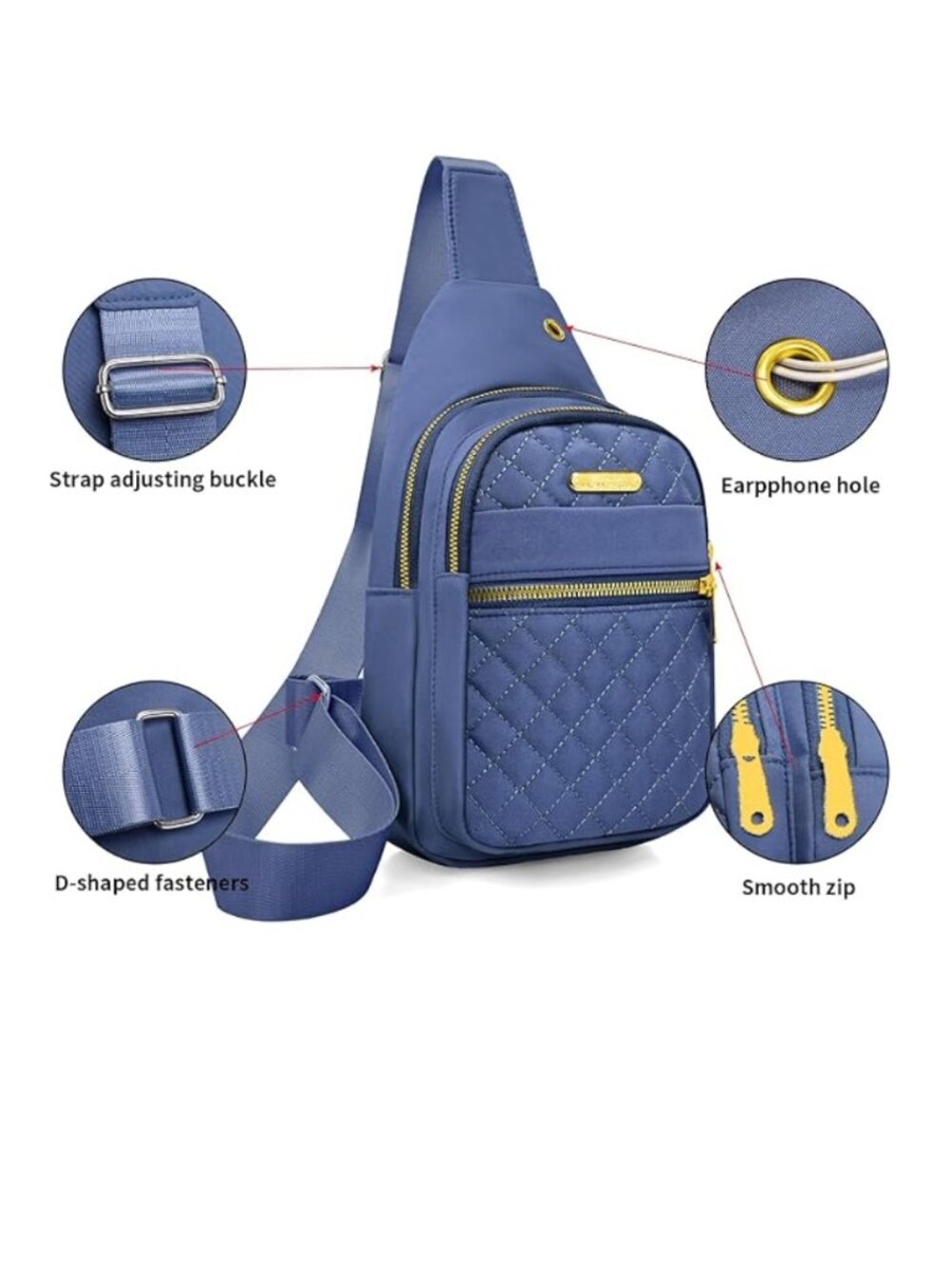 Women's/Men's Small Crossbody Sling Backpack, BLUE - Picture 6 of 10